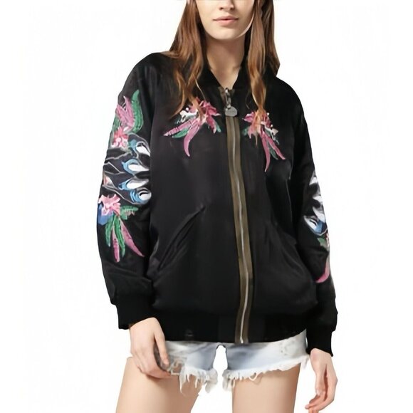 NWT Diesel Embroidery Reversible Bomber Jacket Reversible Zip Up Women's Size L